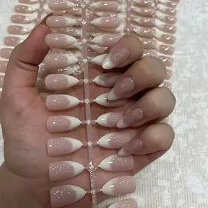 120pcs Medium Almond Shape Glossy Nail Tips, Full Coverage Abs Material, Includes Jelly Glue & File, Fake Nails Kit, Perfect for Salon & Home Use, Glossy False Nails