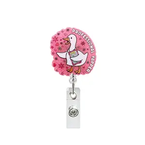 Cute Nurse Goose ID Badge Holder, Nurse Badge Reel, Valentine's Day Shiny Badge Stand with Rotating Clip, Medical Assistant Work Badges, Office Supplies