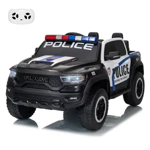 GAOMON Black and white Electric Car for Kids,12V Kids Ride On Police Car with Remote Control, Electric Pickup Truck for Toddlers, 3 Speeds, Spring Suspension, LED Lights & Truck Bed Storage