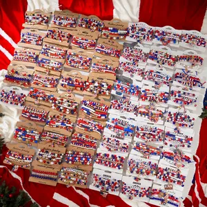 30/60pcs American Independence Day Acrylic Beaded Bracelets Set | Multi-Layer Elastic Design with Assorted Heart Star USA Flag Charm "FREEDOM" Letter Beaded Bracelet for Holiday Celebrations Wear & Gift