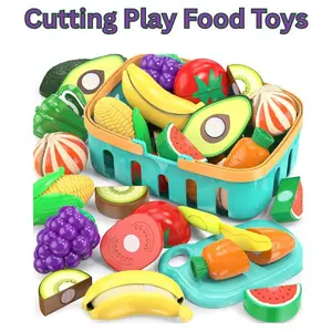Pretend Play Food Cutting Set for Kids – 30+ Pcs Kitchen Toys with Fruits, Veggies, Knife, Board & Basket – Educational Gift for Toddlers Ages 2-5
