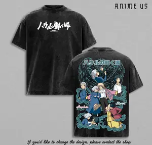 Howl’s Moving Castle Vintage Washed T-Shirt | Howl & Sophie Anime Tee | Studio Ghibli Graphic Shirt | Japanese Manga Streetwear Oversized Tee