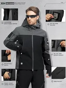 Men's Outdoor Waterproof Soft Shell Hooded Military Tactical Jacket Winter Mildly Waterproof Warm Fleece Soft Shell Hooded Raincoat Snowboard Breathable Mountaineering Hunting Hiking soft shell hooded soft shell