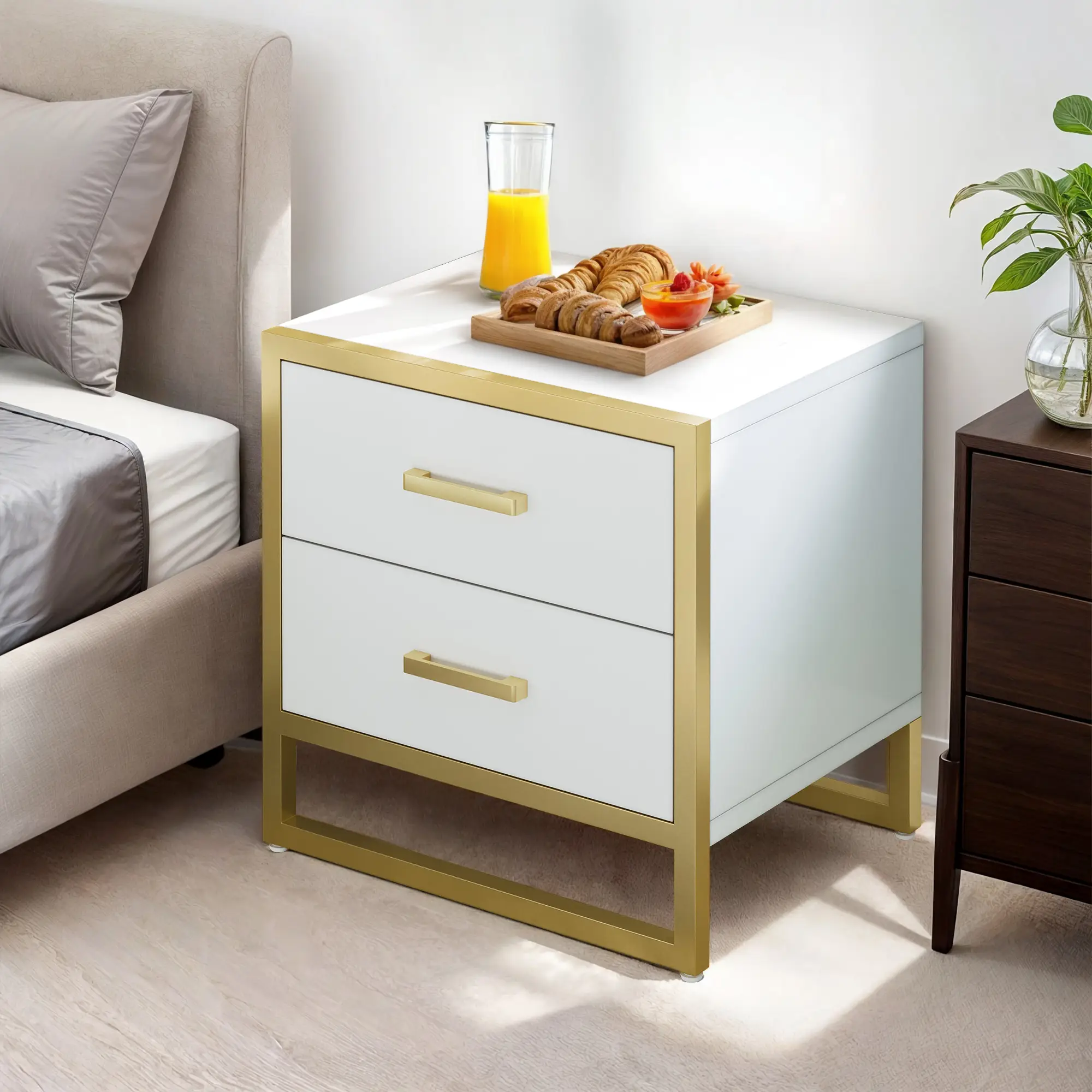 Yitahome Nightstand with 2 Drawers, Small End Side Table with Storage, Modern Bedside Table with Metal Frame for Small Space, Bedroom and Living Room