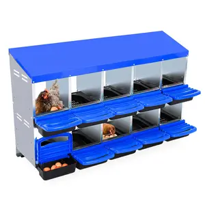 Blue Chicken Nesting Box with 10 Compartments, Roll Away Design, Lid Cover for Egg Protection – Ideal Laying Boxes for Chickens