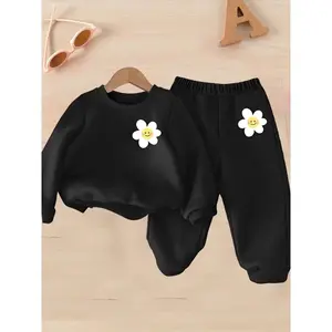 NewGirls Cartoon Print Hoodie Set, Casual Round Neck Sweatshirt, Fall Winter Fashion, Comfortable Wear, Kids Clothing(Gift)11