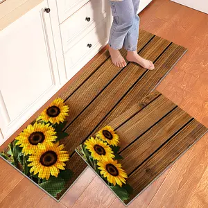 1/2/3PCS Farmhouse Kitchen Rugs Set,Compact Sunflower Wooden Grain Decor Floor Mats,Non Slip Washable Durable Stain Resistant Print Kitchen Runner Rug 16"X24"/20"X32"/20"X47"