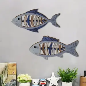 2 Piece Retro Fish Wall Decor, Laser Cut Nautical Ocean Theme, Vintage Blue Fish Style, Perfect for Bathroom, Garden, Home Wall Art