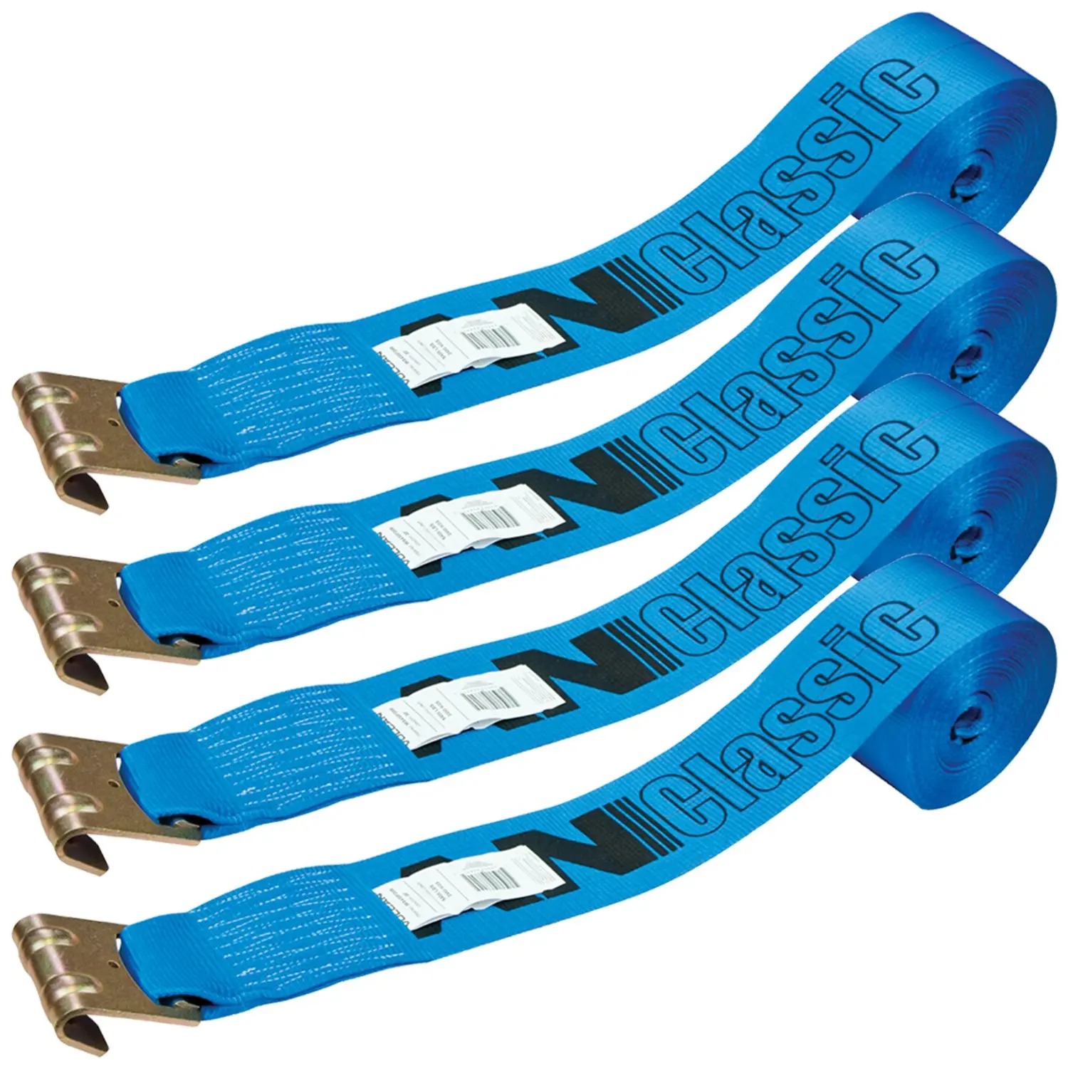 VULCAN Winch Strap with Flat Hook - 4 Inch x 30 Foot - Classic Blue - 4 Pack - 5,000 Pound Safe Working Load Tension Rope Industrial Heavy Duty
