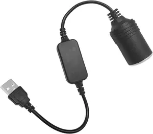 USB to Cigarette Lighter Socket, 1 Ft 5V USB A Male to 12 Volt Car Cigarette Lighter Socket, Power Adapter Cable for Dash Cam GPS Radar Detector LED Light Strips, Car Accessories
