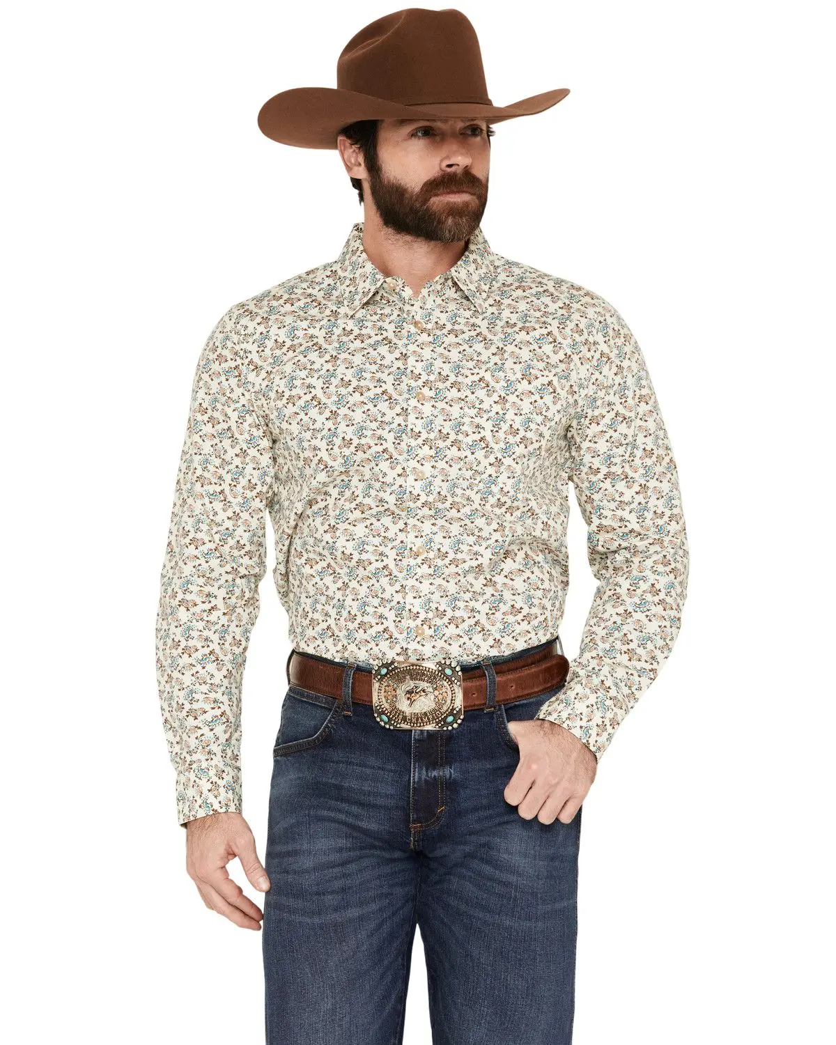 Gibson Trading Co Men's Men'S Antique Bloom Paisley Print Long Sleeve - Gmsu26w28-Wht