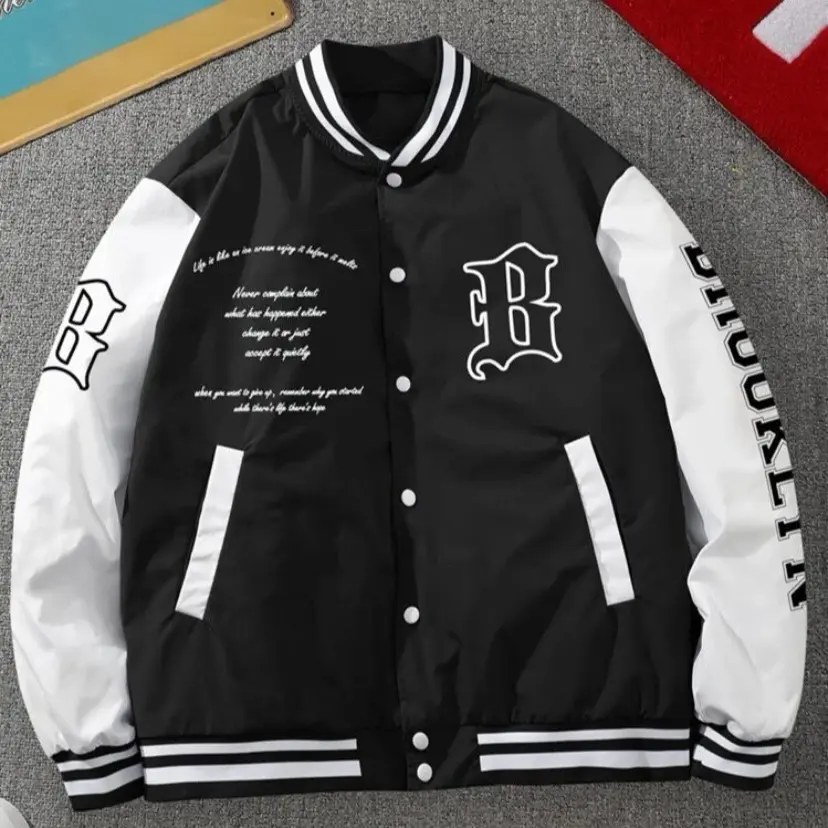 Manfinity EMRG Men Slogan Graphic Striped Trim Varsity Jacket Casual Stylish