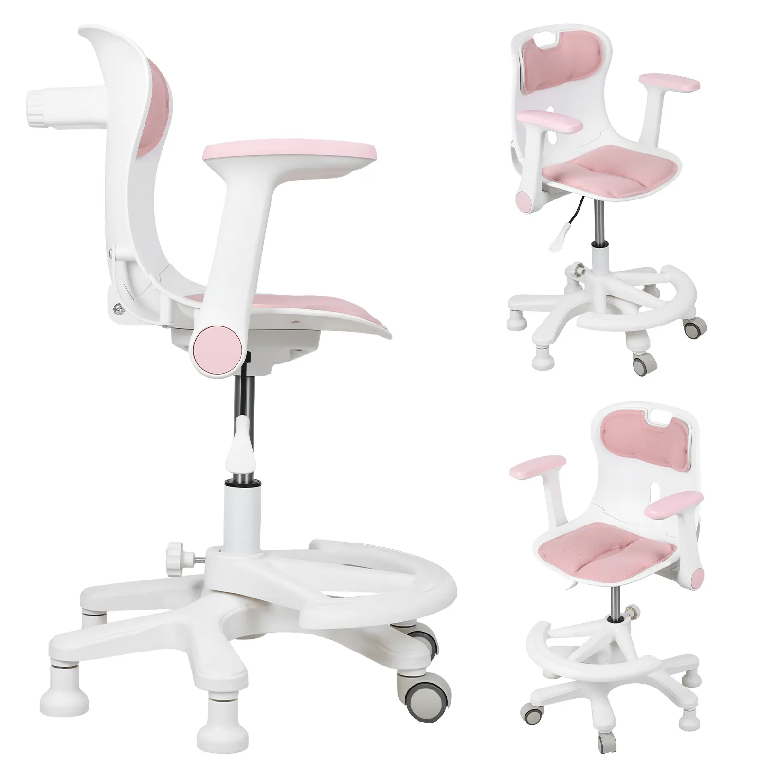 Kids Desk Chair, Ergonomic Swivel Study Chair with Armrest Footrest, Adjustable Seat Height Computer Chair for Children Boys Girls Students