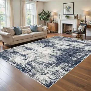 Washable Area Rugs 5'x7' Non-Slip Modern Abstract Soft for Living Room Entryway Bedroom Nursery, Print Pattern, Blue Grey Navy Gray