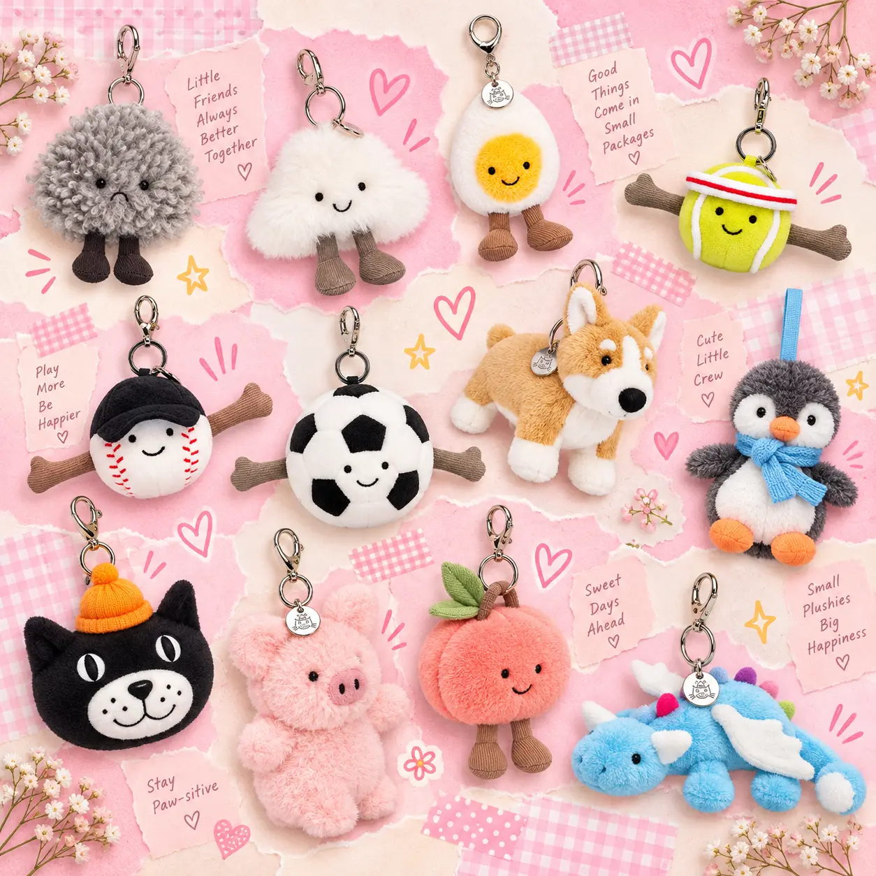 Adorable Jellycat Keychain - Soft Mini Plush Toy for Bags, Purses & Backpacks, Cute Kawaii Pendant, Fun Everyday Accessory