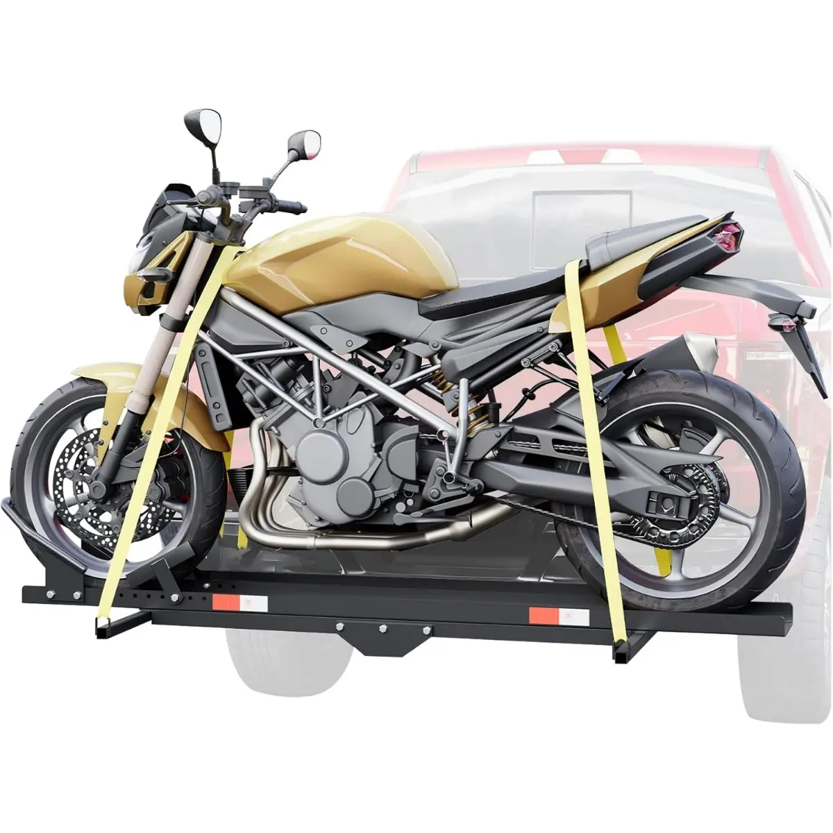 600LBS Heavy-Duty Black Motorcycle Carrier Hitch Hauler with Loading Ramp, Adjustable Car Accessories Dirt Bike Rack (Item Ships in 2 Packages)