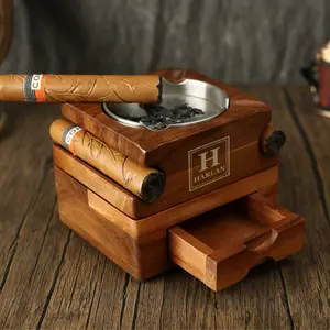 Personalized Whiskey & Cigar Tray Glass Holder Ashtray Whiskey, Gift for Dad,2 in 1 Wooden Cigar Ashtray With Whiskey Glass Holder