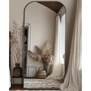 Full Length Mirror, 71"x32" Floor Mirror Freestanding, Arched Floor Standing Large Mirror Full  Mirrors with Stand for Bedroom,  Mounted Mirrors for Living Room, Black