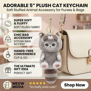 Cute cat plush keychain, suitable for women, a soft animal bag accessory and wallet charm gift