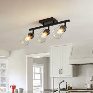 3/4/5/6 Modern Track Light Fixtures Ceiling Vanity Lights Rotatable Heads & Clear Glass Shade
