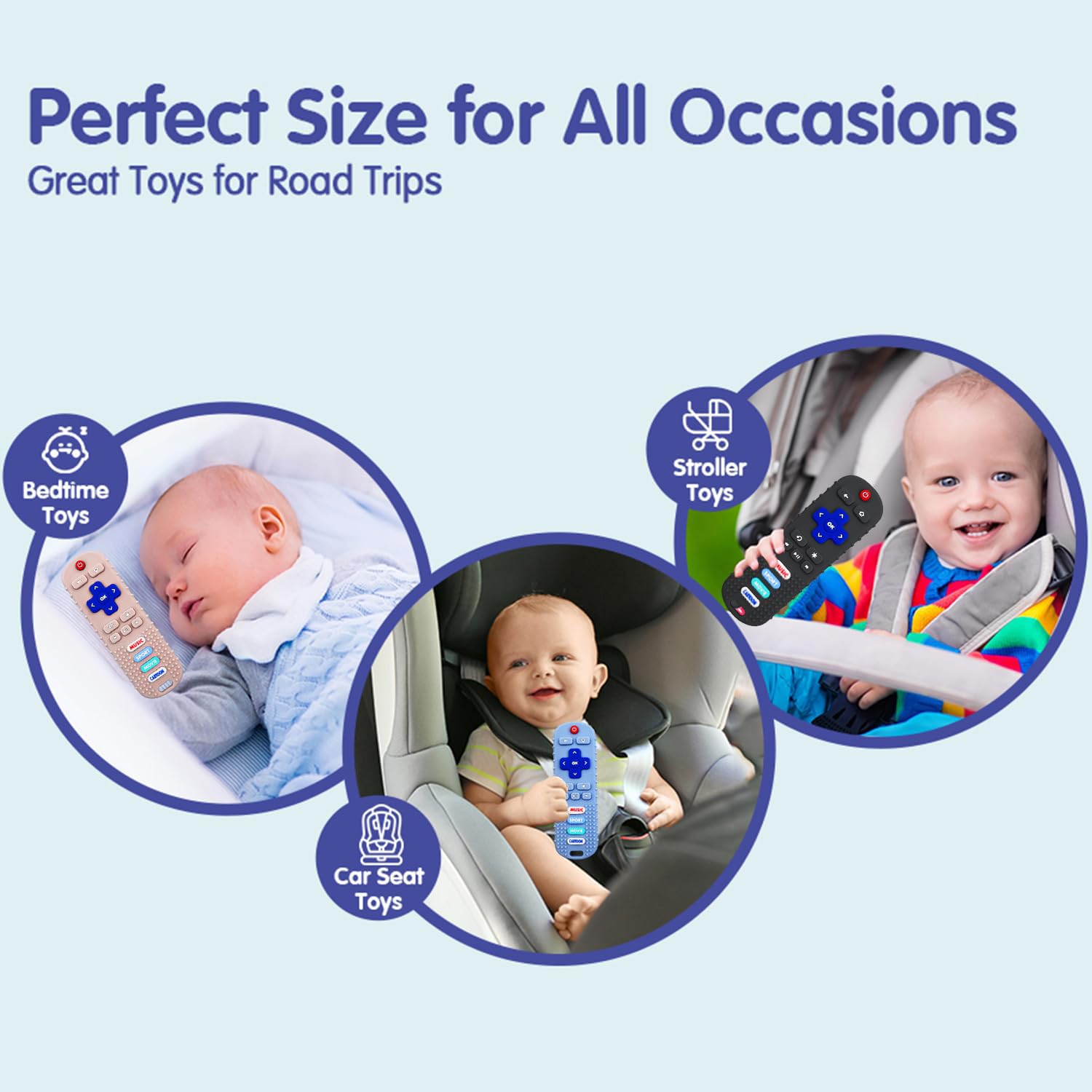 3pack Silicone Baby Teething Toy - Baby Chew Toy for Teething Relief, Toddler Sensory & Baby Remote Toy, Food-Grade Safe for 3-24 Months, Valentine's Birthday Gift(Beige&Blue&Gray)