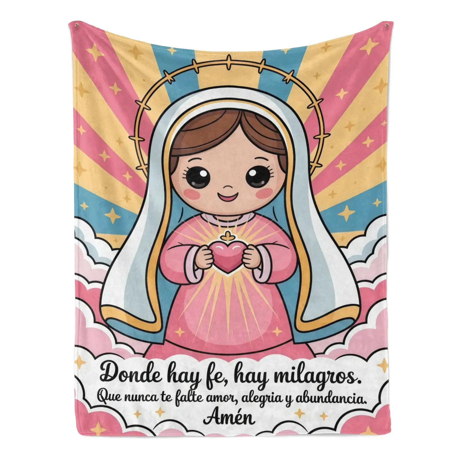 Spanish Catholic Virgin Mary Soft Cozy Flannel Blanket Cute Cartoon Religious Faith Quote Plush Throw Warm Fuzzy Bedroom Sofa Blanket Perfect Christian Gift for Women Mom Grandma for Birthday Holiday, Mother's Day Gifts, Throw Blankets