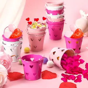 10 Pack Heart Metal Favor Buckets with Handles, Random Color Mini Party Pails for Wedding Candy, Petal Gifts, Kids Craft Projects, Classroom Activities, Holiday Table Decorations and Small Item Storage