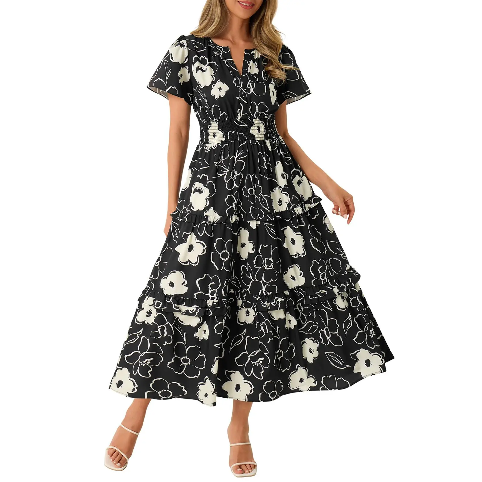 Wenrine Women's Summer Short Sleeve Maxi Dresses Casual Floral V Neck Smocked Tiered Flowy Boho Beach Sundress - TikTok Shop Wenrine Women's Summer Short Sleeve Maxi Dresses Casual Floral V Neck Smocked Tiered Flowy Boho Beach Sundress - TikTok Shop