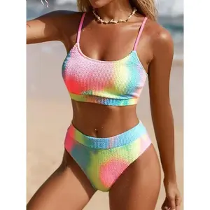 New Fashion Two-Piece Swimsuit KA-P139-09swimsuitbikiniswimwearspringbreakswimsuithighwaistedbikini Tie-Dye High-Waisted Trendy Style with Straps