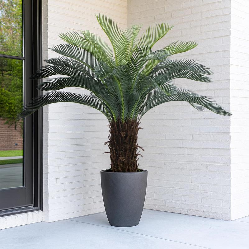 Bellacat UV-Resistant Faux Sago Palm Tree with Lifelike Bark & Realistic Leaves for Home Office Patio Decor, Sturdy Pots, Fade-Resistant Artificial Cycad Plants