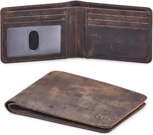 Wallet for Men Bifold Real Leather RFID Blocking Front Pocket Ultra Slim & Thin Stylish Minimalist with ID Window in  Box (Crazy Horse, Moss)