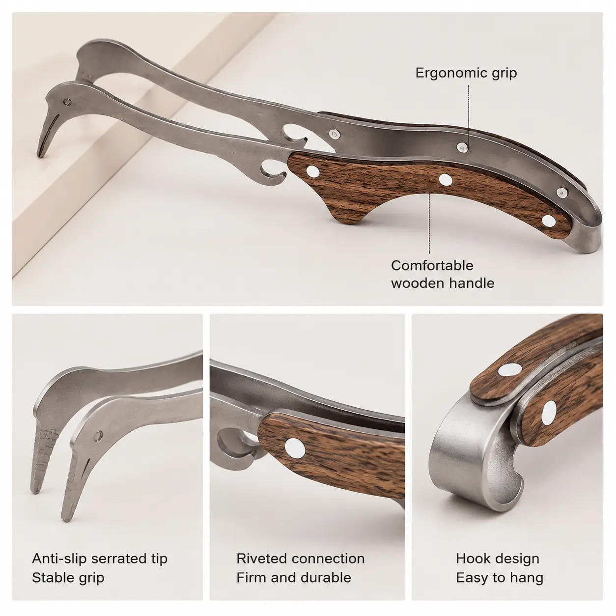 Titanium and Wood Tea Clip, Serrated Non-slip Crane Shaped Tool for Holding Teacup in Home Tea Making and Tea Ceremony