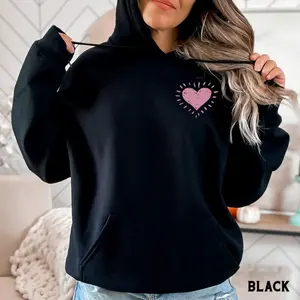 Women's Heart Hoodie, Pocket Heart Sweatshirt Graphic Hoodie - Cotton Blend Black Long Sleeve Pullover Regular Fit | Soft & Breathable Fabric, Durable Print, Everyday Comfort, Machine Washable, casual fashion indoor lifestyle