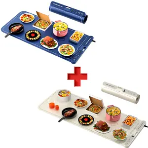 2 sets clearance price!!! Extra Large 39x15 Inch Food Warming Mat set 7 Level Temp Control 8H Timer Portable Heat Resistant Buffet Tray for Countertop Party Silicone with Heat-Resistant Pad 0.55in elevated feet