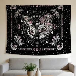 Butterfly and Mushroom Tapestry Celestial Mystic Style Wall Hanging Suitable for Home Decor Valentine's Day Easter St.Patrick's Day Halloween Christmas and Other Festival Decorations.