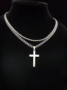 2pcs/set Street Style Cross Pendant Necklace & Twist Rope Necklace, Fashion Jewelry for Party, Daily Decor, Trendy All-match & Exquisite Jewelry for Birthday Gift, Fashionable Jewelry Accessories, Minimalist Chain