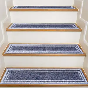 15 Piece Anti-Slip Stair Treads Set, Peel & Stick Non-Slip Stairs Mats for Indoor Wooden Steps, Washable Reusable Sticky Carpet Strips