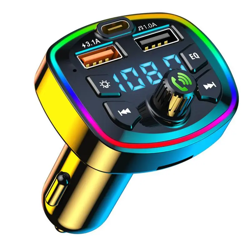 Bluetooth 5.0 FM Transmitter Wireless Adapter Mic Audio Receiver Auto MP3 Player 2.1A Dual USB Fast Charger Car Accessories Adjustable Angle Cordless Space Heater