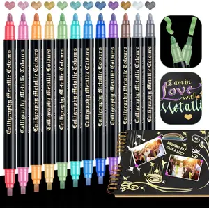Metallic Markers pens, 12 Dual Tip Metallic  Markers for Black Paper, Card Making, DIY Photo Albums, Scrapbooking Crafts, Rock Painting, Glass, , Ceramic