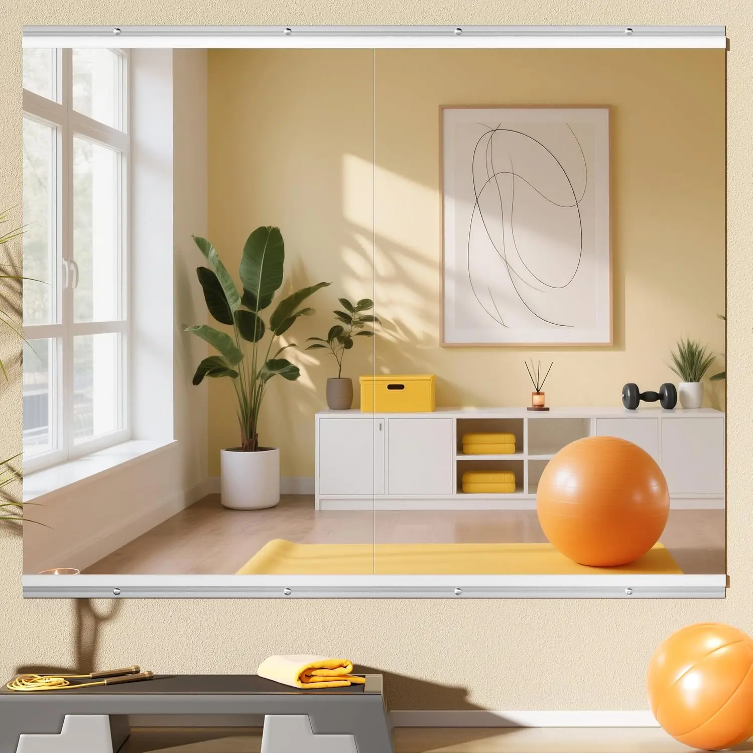 44"x29" 2 Pack  Gym Mirrors, Large  Frameless Tempered Glass, Full  Wall Mount Mirrors for  Gym, Yoga, Dance Studio, Workout,  Clamp Rail