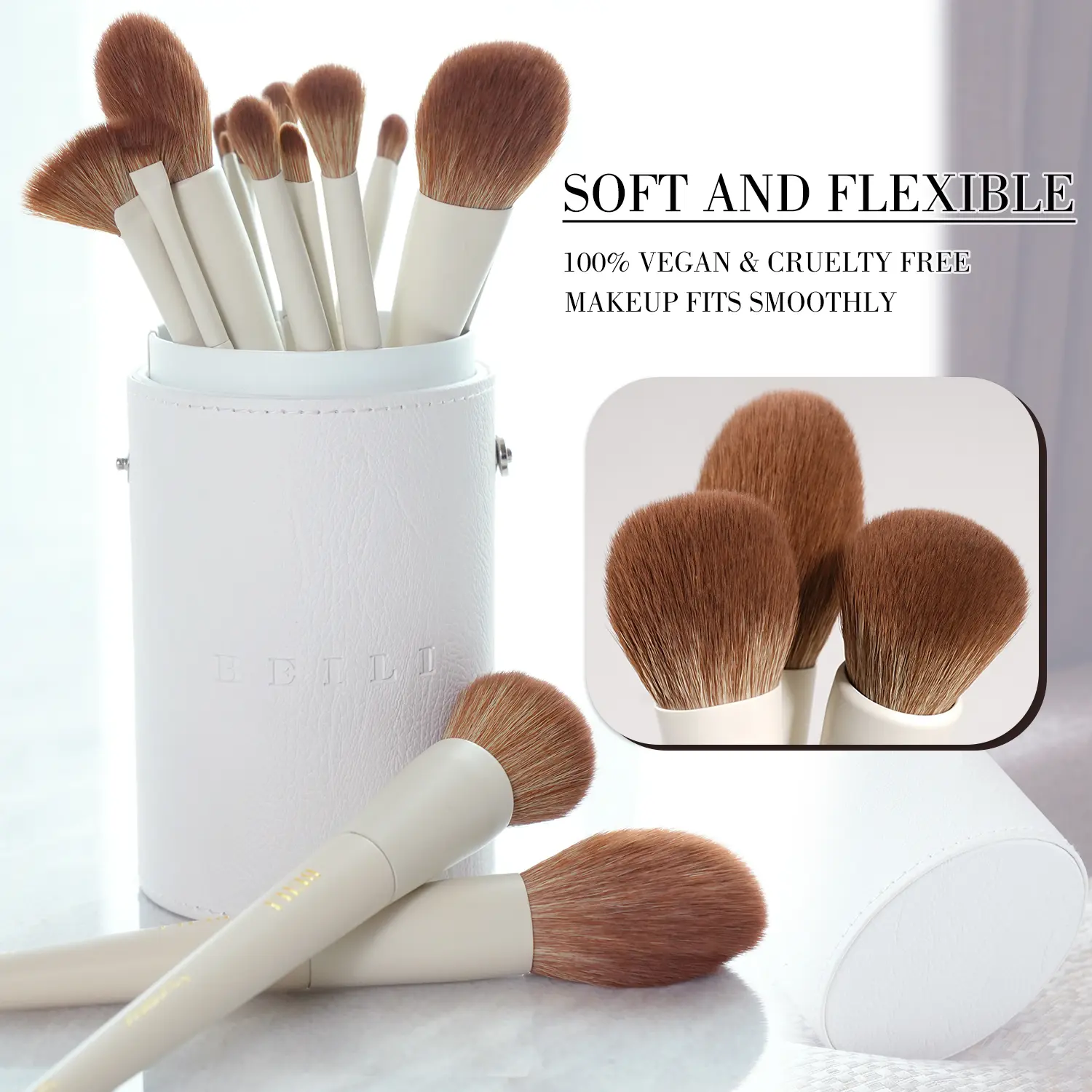 BEILI 15-Piece Professional Makeup Brush Set with Travel Storage Tube, Soft Synthetic Brushes for Foundation, Eyeshadow & Contour, Multifunctional Makeup Brushes, Beauty Travel Brush