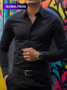 Men's Casual Solid Button Collared Long Sleeve Dress Shirt, Business Formal Comfy Shirts for Work Office, Men's Top for All Seasons