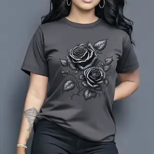 Women's Light Blue Yellow Rose Print Short Sleeve Round Neck T-Shirt - Medium Stretch Comfortable Fabric, Suitable for All Seasons, Machine Washable Breathable Casual Top, Loose Fashion Pattern Shirt, Must-Have for Trend Enthusiasts