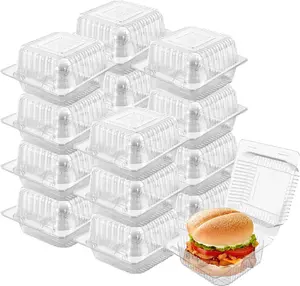 100 Pack 5 x 5 inch Clear Plastic Disposable Clamshell Container,Hinged Take Out Clamshell Dessert Container with Lid Takeout Tray Disposable Food Clamshell Containers for Dessert,Cakes,Sandwiches