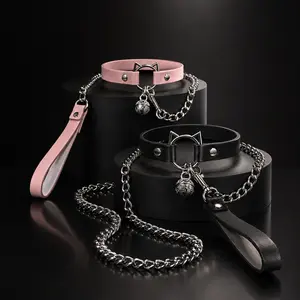 Wildry Love Cute Cat Ear PU Leather Choker | Harajuku Gothic Necklace with Detachable Chain for Cosplay & Costume Parties