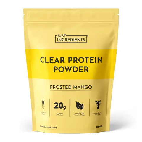 Just Ingredients Frosted Mango Clear Protein Powder - 20 Servings - Certified Grass-Fed Clear Whey Protein Isolate - Made with Real Food Ingredients