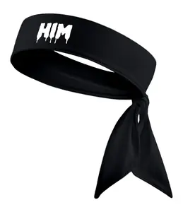 "HIM" Head Tie Headband Black White - I'm Him Himothy Sports Drip Sweatband Basketball Football Soccer Hoop Baseball Wrestling Accessories Bandana Ninja Tie Sweat Band Head Band Boys Men Workout Gym Running Tennis Weightlifting Wrestling Boxing Athletic