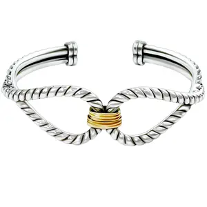 RYQEN Two-Tone Wing Twisted Cable Bracelet Gold Wrapped Open Cuff Bangle Vintage Cable Silver Jewelry Dainty Gift for Her
