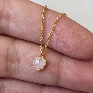 Tiny Rose Quartz Heart Necklace
