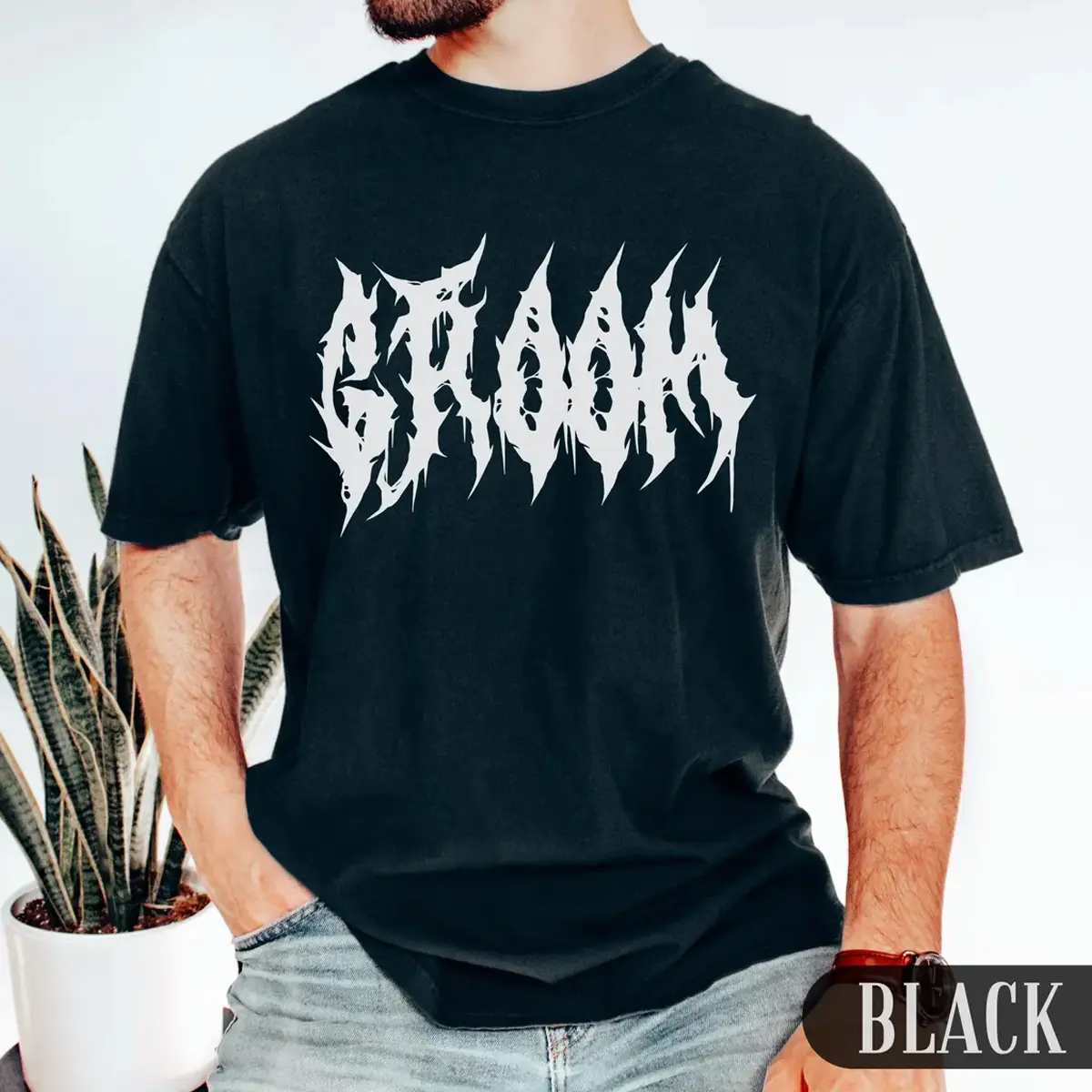 Emo Groom Wedding Day T-Shirt, Gothic Husband Graphic Tee, Alternative Groom Shirt, Engagement Honeymoon Gift for Him
